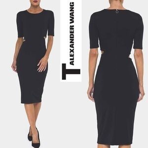 T by Alexander Wang Midnight Navy Lux Ponte Cut Out Midi Bodycon Dress L
